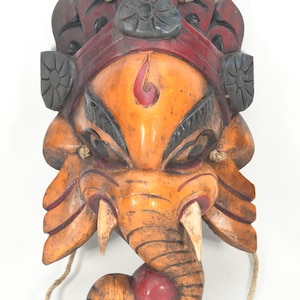 Handmade Antique Wooden Elephant Head Lord Ganesha Wall Hanging Mask Vintage Hindu God Ethnic Worship Decor Art