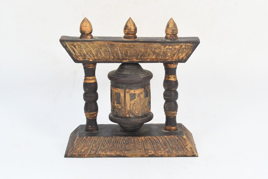 Wooden Tibetan Symbol Healer Om Mani Padme Hum Carved Wheel Prayer ...