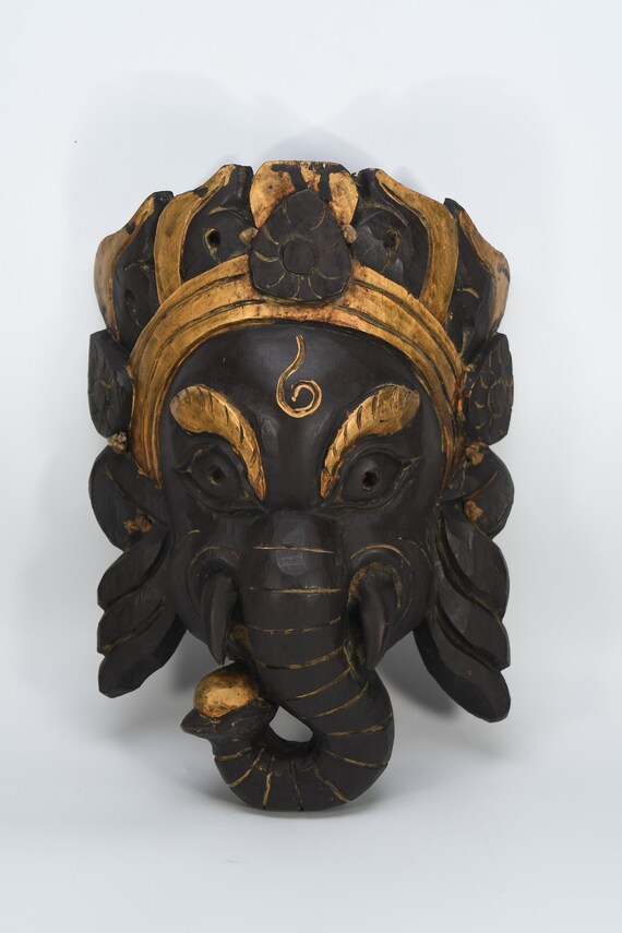 Cabeza de elefante Señor hindú Ganesh Máscara de madera hecha Etsy