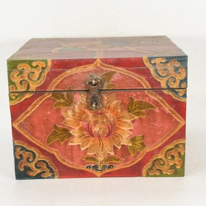 Sankha Painted Wooden Tibetan Container Traditional Wood painting Jewelery Storage Box Buddhist Cultural Art Nepal