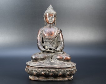 8&quot; Old Antique Tibetan Buddhism Buddha Statue Handcraft Buddha Meditation Figurine Statue Rare Brass,Handmade Tibet Bronze