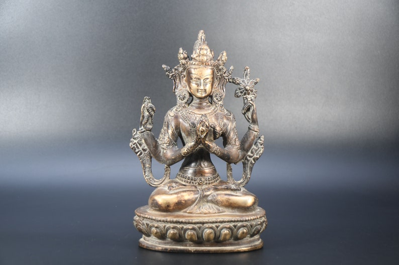 Old Statue Green excellent Vintage Buddhism Bronze God Buddha Bodhisattva Tara