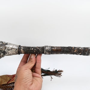 Double Mahakala Hand Carved Kangling Tibetan Silver Inlay Ritual Trumpet Vintage Used Traditional Trumpet Shaman Tibet Buddhism From Nepal image 3