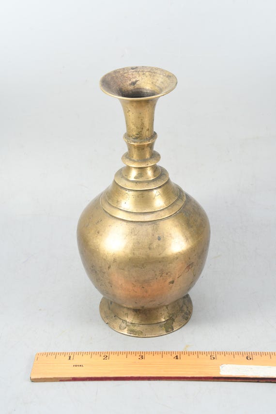 アンティーク真鍮彫刻花瓶 - チベットの手作り民族ポット、タントラ