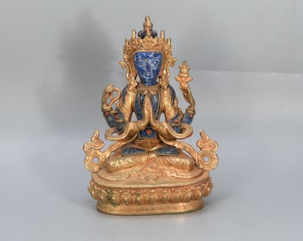 Chenreiz Meditating Statue Gold Plated Handmade Rare sculpture Home decorative Tibetan Nepal