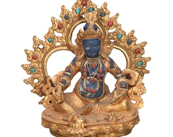 Golden Kuber Jambhala statue Wealth God Kuber Hand Carved Kuvera Figurine Idol Buddhism statue Buddhist Nepal