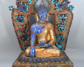 Handcrafted Sitting Lapice Buddha Crystal Gold plated Buddha sculpture Meditating Tibet Nepal Exclusive Unique Tibetan Statue