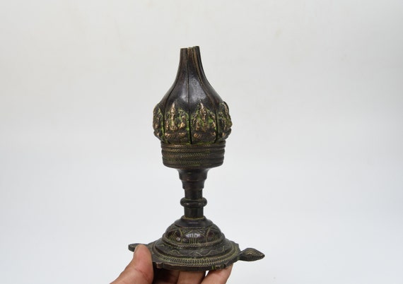 Tibetan temple collection old copper hand-made lotus Oil lamp Home decoration 