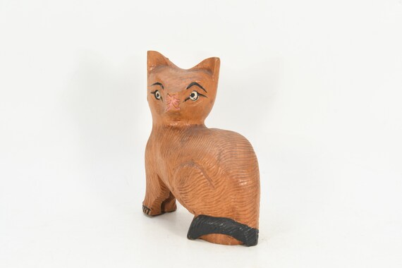 Wooden Cat Figurine Tibetan Antique Animal Collec… - image 4