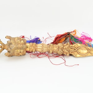 Dorje Top Gold Gilted Three Head Mahakala Antique Vajrayana Tantric Buddhism Peaceful Wrathful Vintage Tibetan Nepalese Ritual Phurba