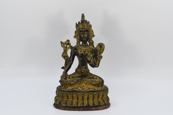 ホワイトターラ女神アンティークヴィンテージ手作り像素晴らしい真鍮銅