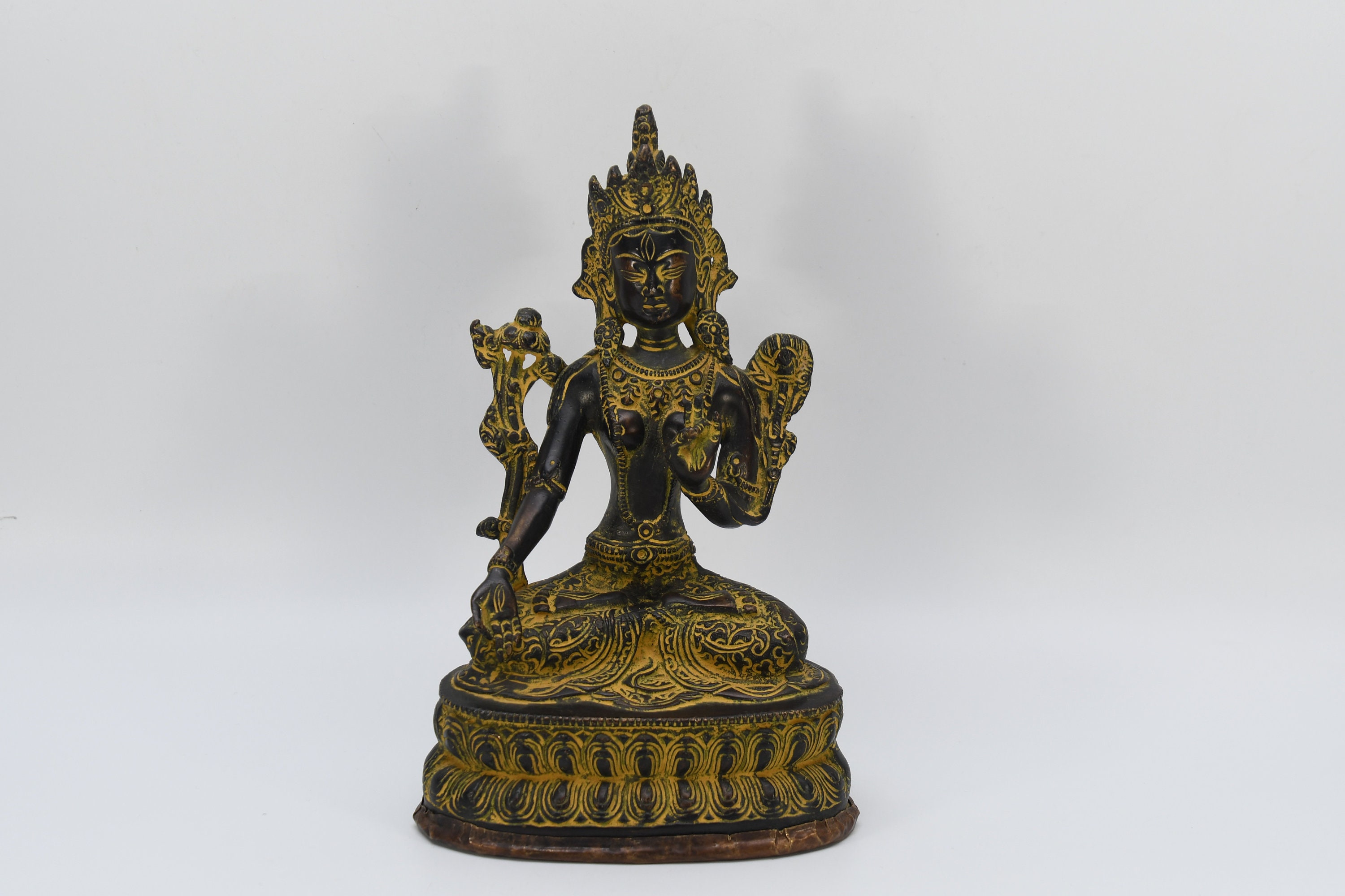 ホワイトターラ女神アンティークヴィンテージ手作り像素晴らしい真鍮銅