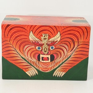 Chhepu Painted Antique Handmade Tibetan Wooden Storage Box Buddhist Vintage Decorative Ritual Keepsakes Collection Art