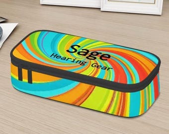 Étui de rangement personnalisé pour appareils auditifs | Étui de transport personnalisé avec nom et design imprimé unique | Boîte de voyage | Motif agrumes