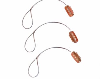 Retaining Safety Lines with BROWN wig clip for hair. 3 pack. For Baha Ponto Adhear Samba Retainer Tether Leash
