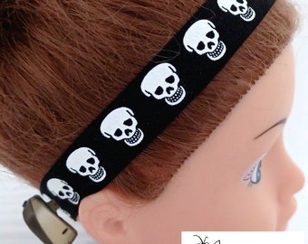 Baha Ponto Adhear Cochlear Oticon Med-el softband headband DIY 15mm wide. White skulls on black