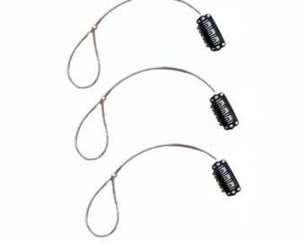 Retaining Safety Lines with BLACK wig clip for hair. 3 pack. For Baha Ponto Adhear Samba Retainer Tether Leash