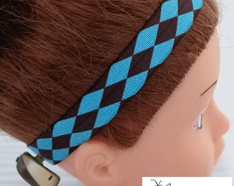 Baha Ponto Adhear Cochlear Oticon Med-el softband headband DIY 15mm wide. Blue and black diamond checkers