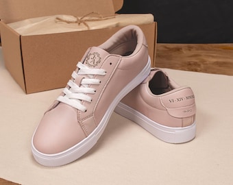 Personalized Sneakers with Monogram Crest and Roman Numeral Date — Anniversary Gift, Couple Gift