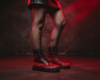 Punk Rock Boots Skull Red Black Tartan Style Vegan Leather Lace up Combat  Boots Goth Punk Boots Goth Shoes Punk Shoes Scottish Plaid Tartan - Etsy