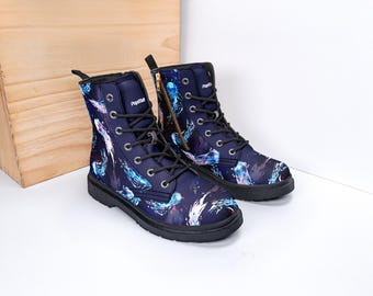Deep Sea Jellyfish Combat Boots - Ocean Art, Side Zipper
