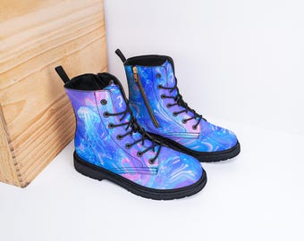 Jellyfish Rave Boots - Holographic Cosmic Festival, Side Zipper