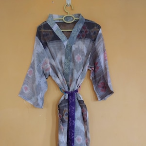 Vintage Cotton Saree Robe - Handcrafted Vintage Sari Robe | Cotton Kimono Duster | Boho Resort Wear | Eco-Friendly Gift
