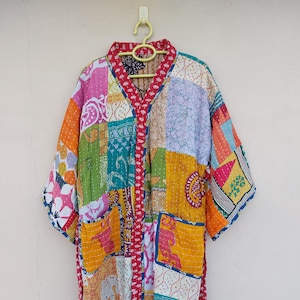 Handmade Vintage Kantha Robe: Bohemian Patchwork Kimono Jacket
