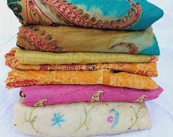 Wholesale Vintage Silk Saree Lot | Indian Recycled Fabric | Boho Crafting Mix Material for Sewing