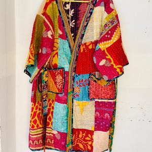 Assorted Kantha Robe - Indian Vintage Cotton Robe | Quilted Boho Kimono Jacket |Patchwork Coat