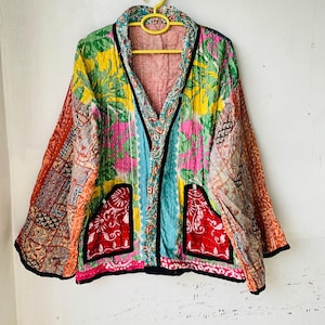 Handmade Vintage Kantha Jacket: Bohemian Patchwork short Jacket 1 pcs