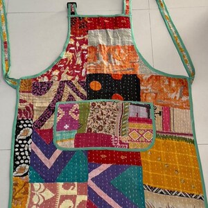 Vintage indiskt Kantha-lapptäckeförkläde – Handgjort boho-matlagningsförkläde i återvunnen bomull (1 st)
