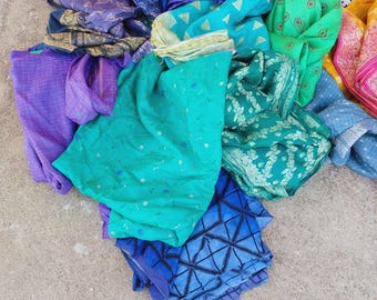Vintage Silk Saree Fabric Lot: Indian Sari Remnants for Sewing, Upcycling