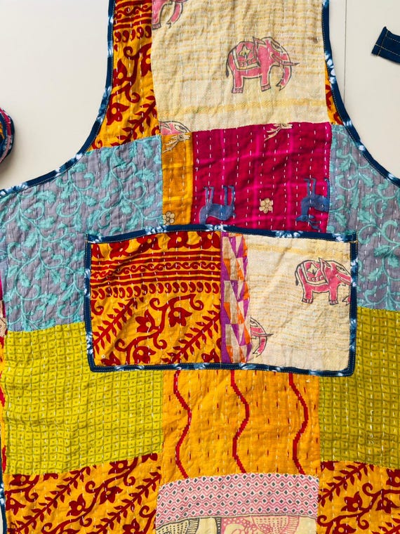 Handmade Patchwork Quilted Kitchen Apron | Boho C… - image 2