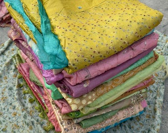 Wholesale Vintage Art Silk Sari Fabric: Ethnic Indian Dressmaking Material