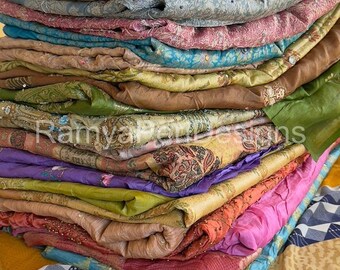 Indian Vintage Silk Saree Set of 5/10, Sari Fabric for Quilting & Sewing Textile