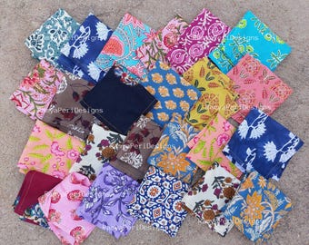 Hand Block Printed Cotton Napkins: Bohemian Floral Decor, Set of 20