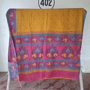 Vintage Indian Sari Fabric, Floral Block Print Textile, Recycled Saree Material, Boho Fabric