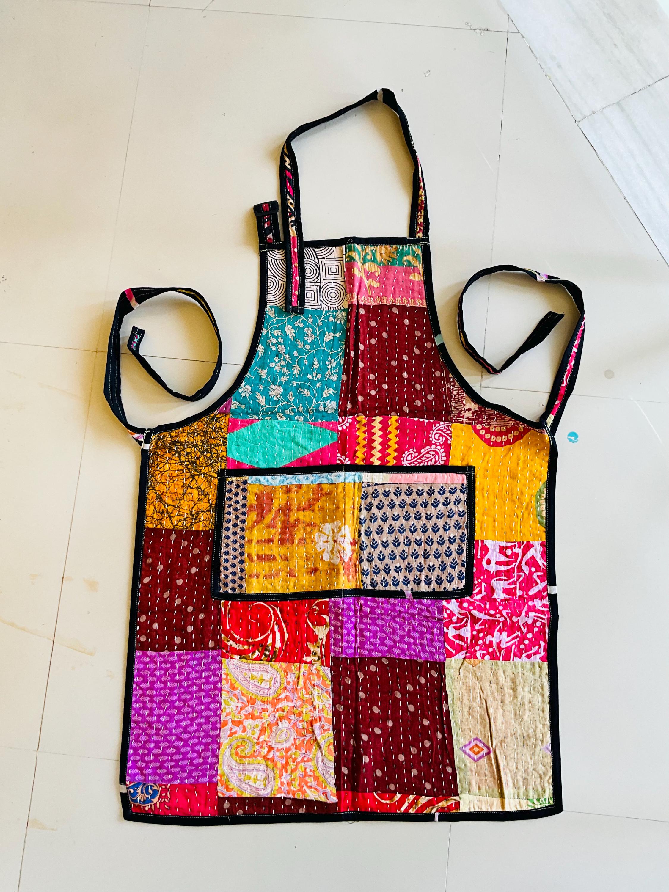 エプロン Kantha Quilt Apron Vintage Kantha Patchwork Apron: Handmade Quilted Cotton Cooking