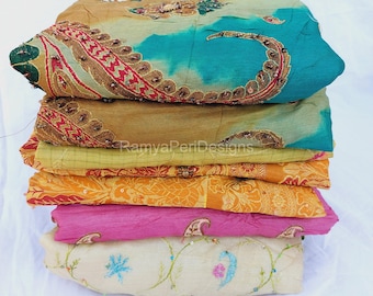 Wholesale Vintage Art Silk Sari Fabric: Ethnic Indian Dressmaking Material
