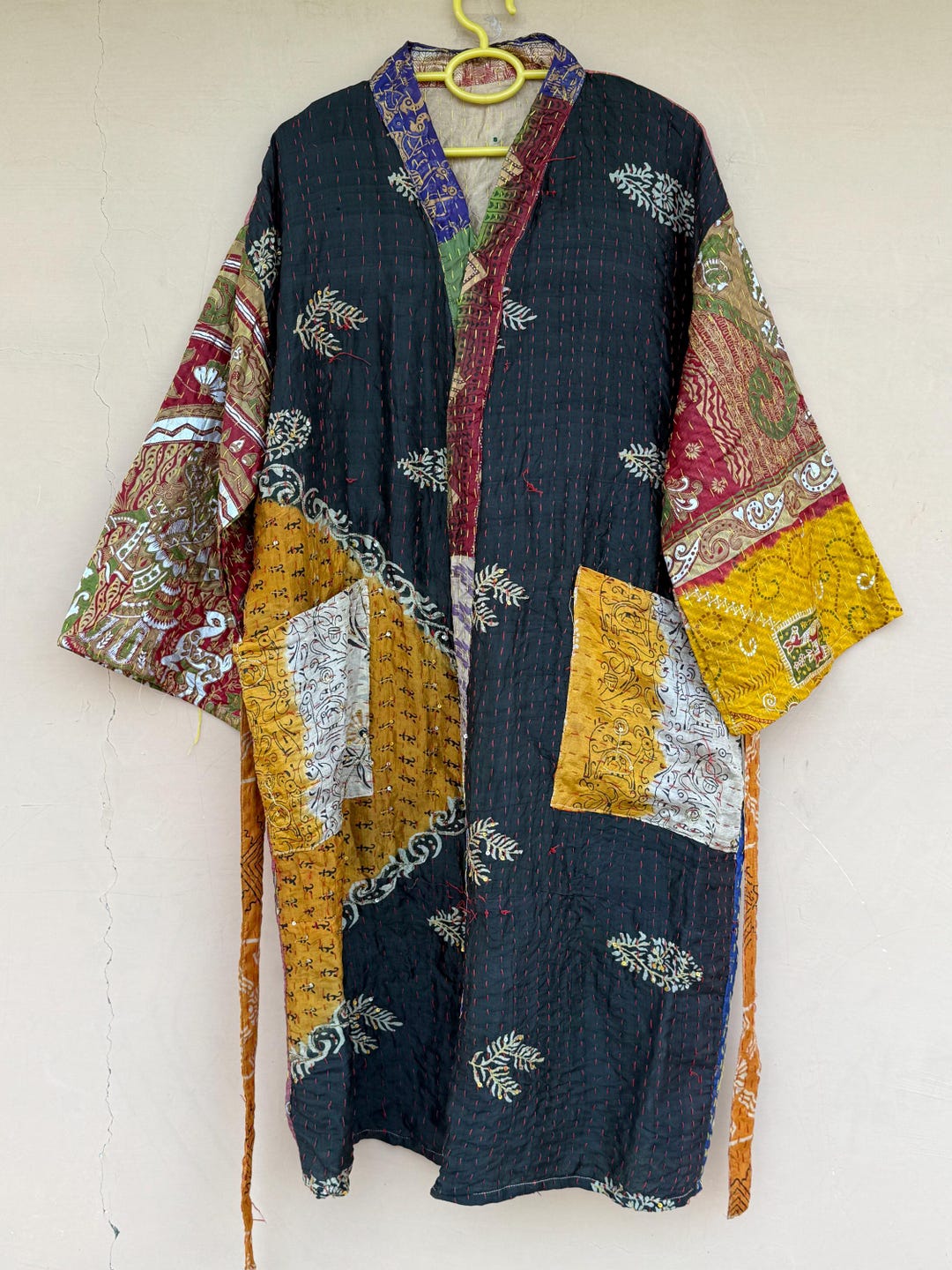 Kantha Robe Assorted Handmade Kantha Silk Patchwork Robe Vintage Saree Kimono Boho ...