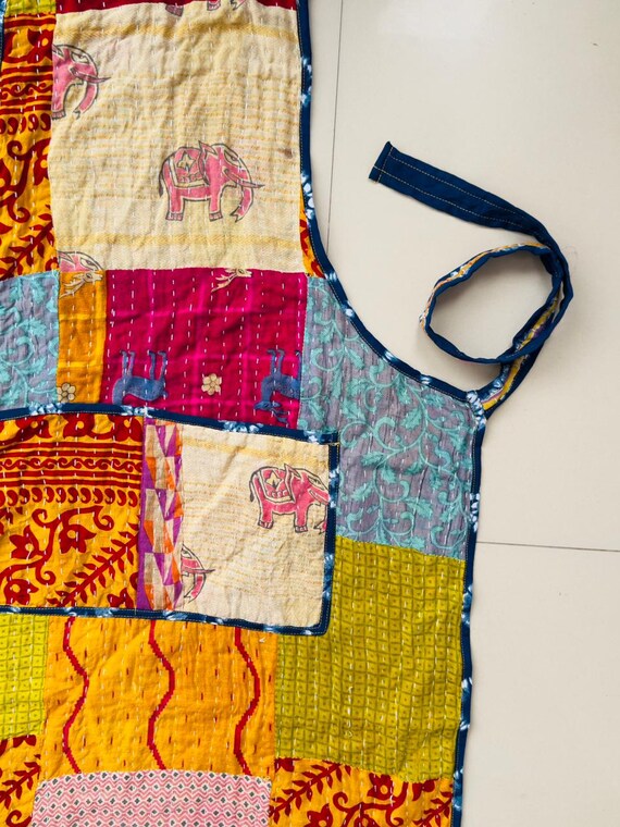 Handmade Patchwork Quilted Kitchen Apron | Boho C… - image 4