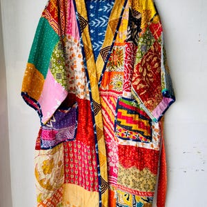 Handmade Vintage cotton Kantha Robe: Bohemian Patchwork Kimono Jacket 1 pcs
