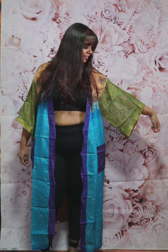 Handcrafted Silk Kimono Robe: Boho Patchwork Flor… - image 7