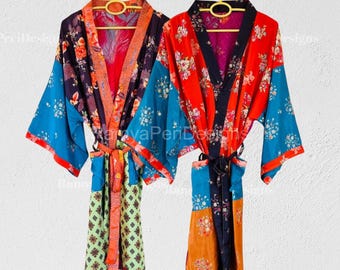 Vintage Silk Kimono Robe Boho Duster Kimono Clothing Gift for Her 2 pcs
