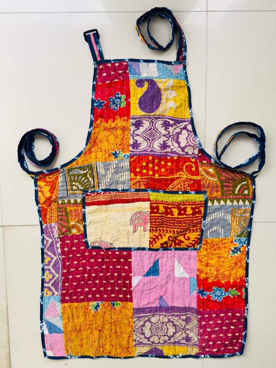Handmade Patchwork Quilted Kitchen Apron | Boho C… - image 9