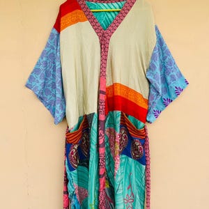 Patchwork Silk Kimono Robe: Boho Lounge Dress, Plus Size, Vintage Style