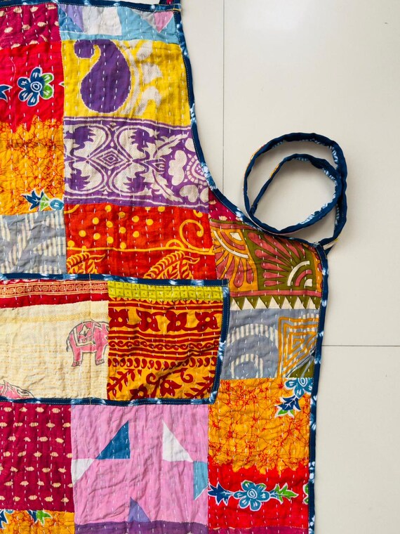 Handmade Patchwork Quilted Kitchen Apron | Boho C… - image 8