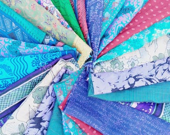 Vintage Silk Saree Fabric Scraps: Indian Textile Remnants, Craft Bundle