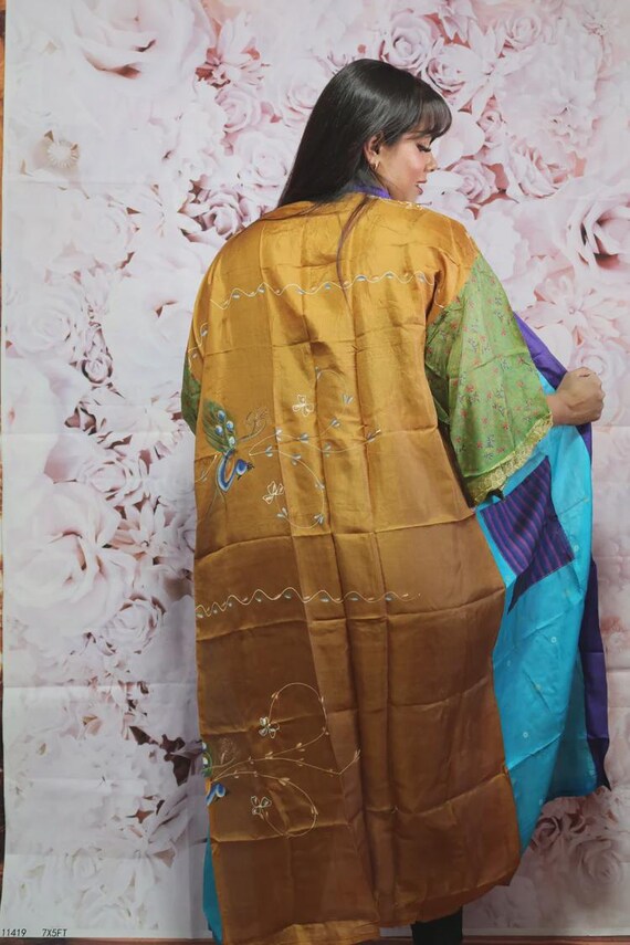 Handcrafted Silk Kimono Robe: Boho Patchwork Flor… - image 8